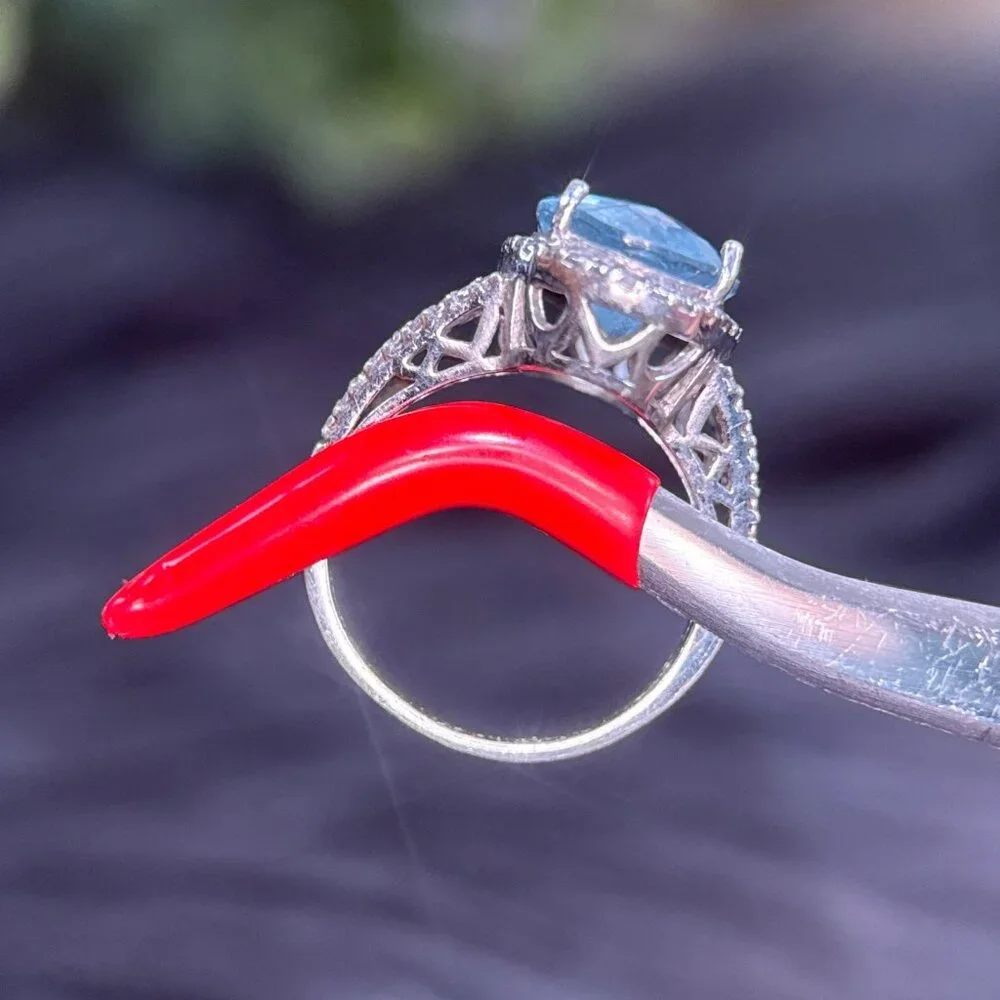 Blue Stone Surrounded With CZ’s Silver 925‎ Ring
